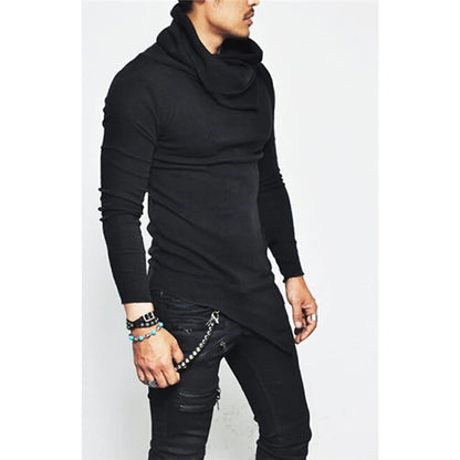 Men's Hoodies Unbalance Hem Pocket Long Sleeve Sweatshirt For Men Clothing Autumn Turtleneck Sweatshirt Top Hoodie