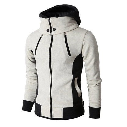 Men's Zipper Hoodie Outdoor Sports Warm Scarf Collar Sweatshirt Solid Color Panel Hooded Sportswear Everyday Streetwear