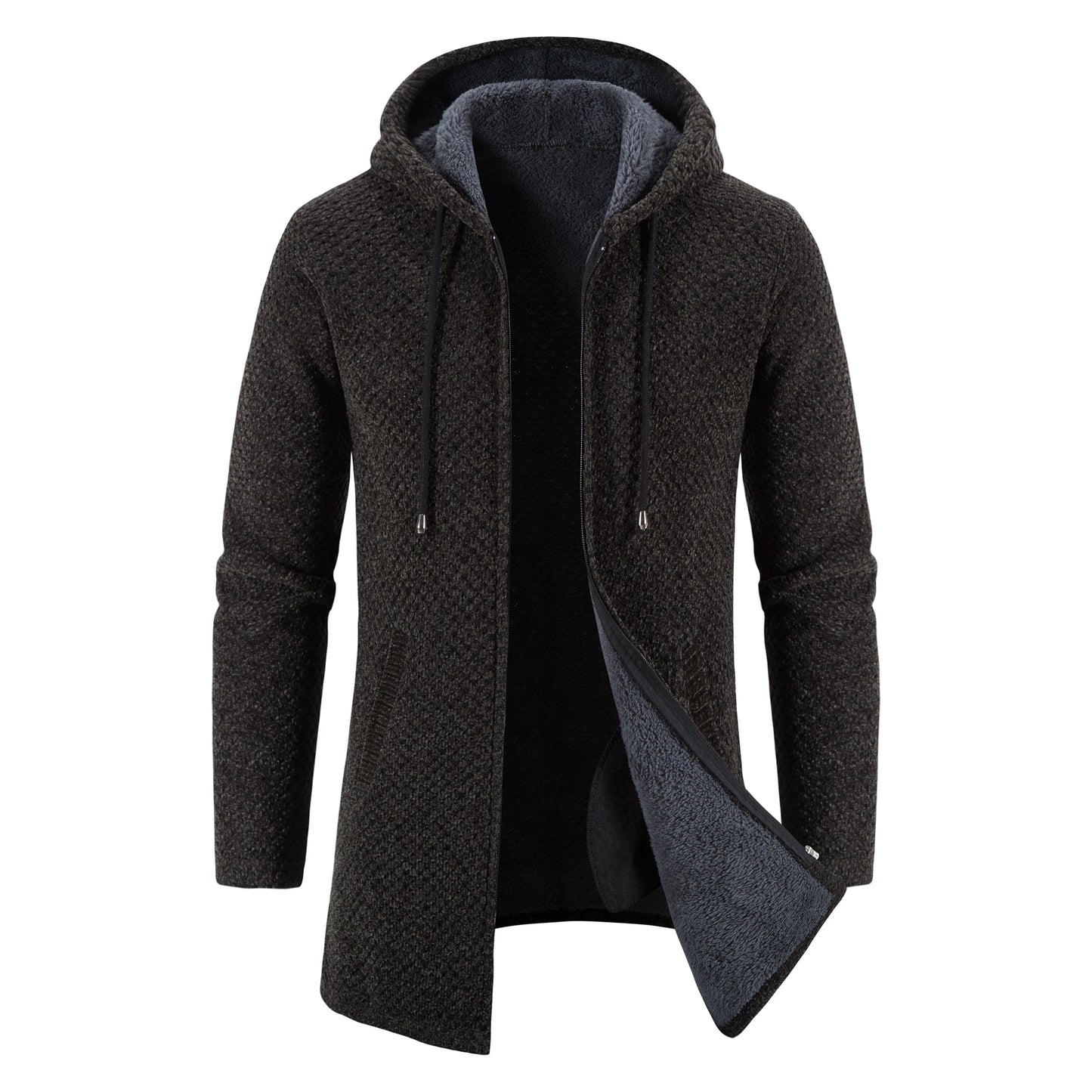 Men's Winter Padded Jacket Thick Fleece Long Jackets Coat Knitting Sweaters Hooded Zipper Cardigan Male Overcoat