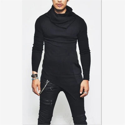 Men's Hoodies Unbalance Hem Pocket Long Sleeve Sweatshirt For Men Clothing Autumn Turtleneck Sweatshirt Top Hoodie