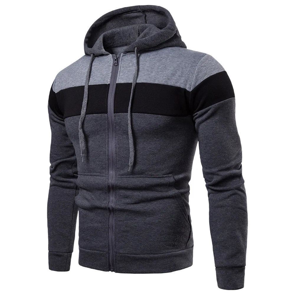 New men's hooded zipper splicing color sports top fleece insulation casual wear hooded sports top zipper comfortable hoodie