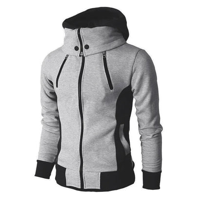 Men's Zipper Hoodie Outdoor Sports Warm Scarf Collar Sweatshirt Solid Color Panel Hooded Sportswear Everyday Streetwear