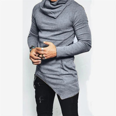 Men's Hoodies Unbalance Hem Pocket Long Sleeve Sweatshirt For Men Clothing Autumn Turtleneck Sweatshirt Top Hoodie