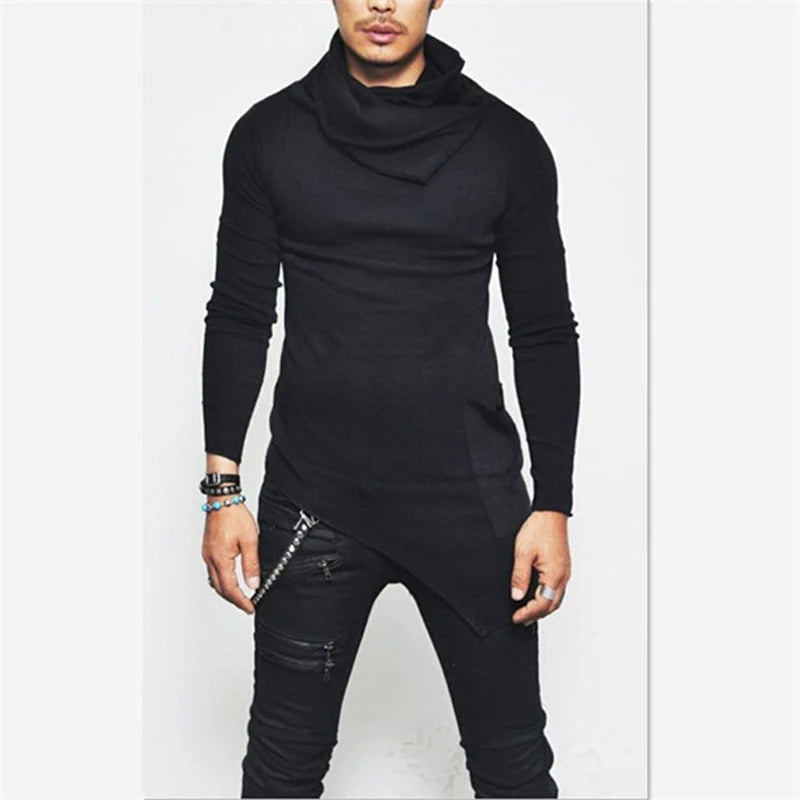 Men's Hoodies Unbalance Hem Pocket Long Sleeve Sweatshirt For Men Clothing Autumn Turtleneck Sweatshirt Top Hoodie