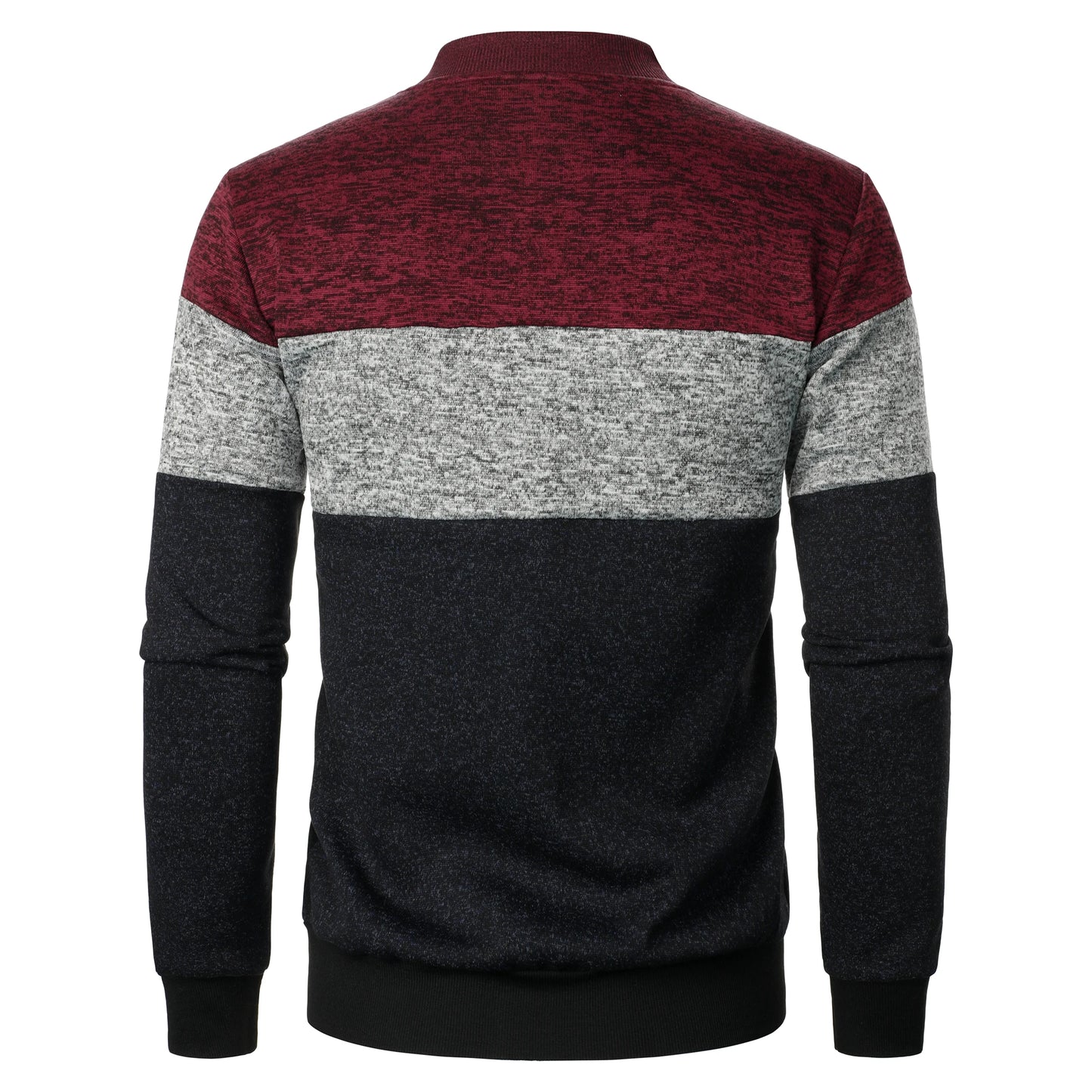 Autumn/winter men's stand-up collar striped check zipper knit top with fashion color matching