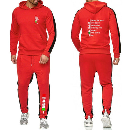 2025 Spring Autumn Men's Manual Transmission 1N23456 Motorcycle Logo Printed Fashion Pullover Hoodies+Sweatpants Solid Color Set