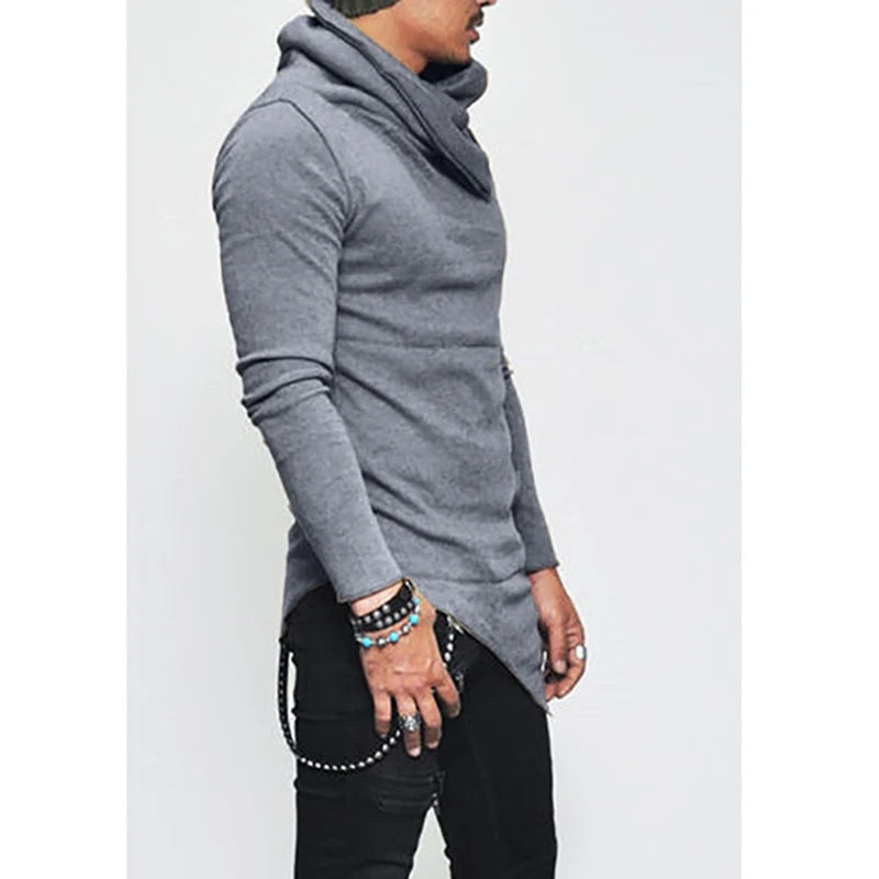 Men's Hoodies Unbalance Hem Pocket Long Sleeve Sweatshirt For Men Clothing Autumn Turtleneck Sweatshirt Top Hoodie