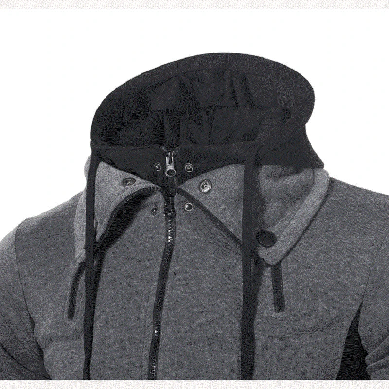 Men's Zipper Hoodie Outdoor Sports Warm Scarf Collar Sweatshirt Solid Color Panel Hooded Sportswear Everyday Streetwear