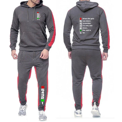 2025 Spring Autumn Men's Manual Transmission 1N23456 Motorcycle Logo Printed Fashion Pullover Hoodies+Sweatpants Solid Color Set