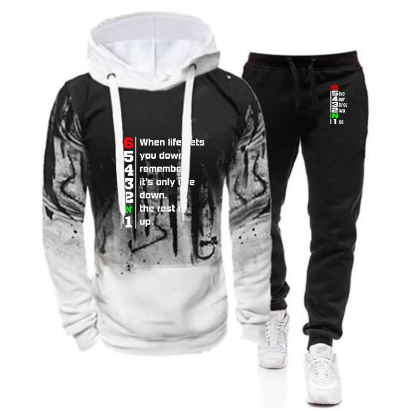 2025 Spring Autumn Men Manual Transmission 1N23456 Motorcycle Logo Print Popular Gradient Color Hoodies+Drawstring Sweatpant Set