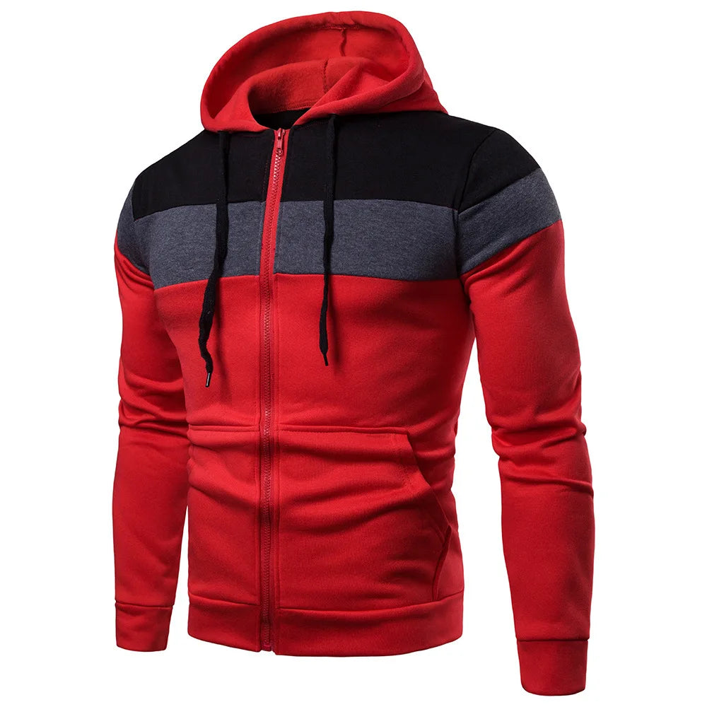 New men's hooded zipper splicing color sports top fleece insulation casual wear hooded sports top zipper comfortable hoodie