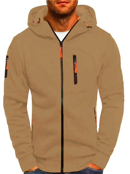 Solid color men's hooded jacket Casual long-sleeved hoodie Zipper Gym sports hoodie Spring Fall