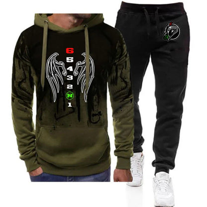 2025 Spring Autumn Men Manual Transmission 1N23456 Motorcycle Logo Print Popular Gradient Color Hoodies+Drawstring Sweatpant Set