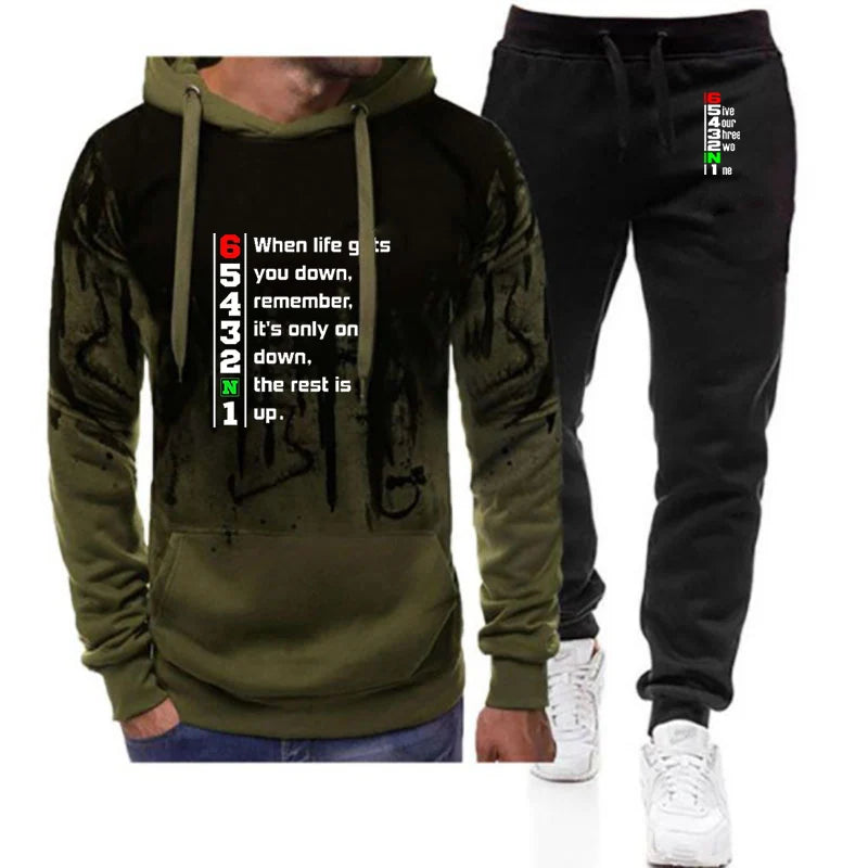 2025 Spring Autumn Men Manual Transmission 1N23456 Motorcycle Logo Print Popular Gradient Color Hoodies+Drawstring Sweatpant Set