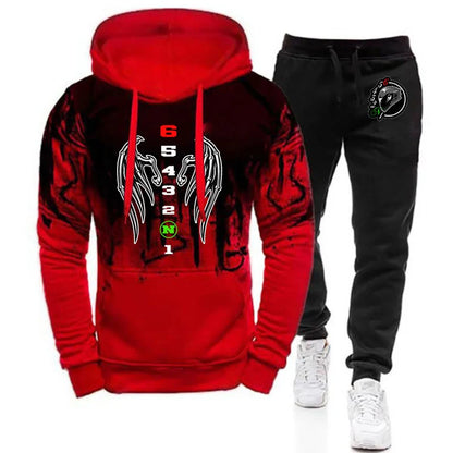 2025 Spring Autumn Men Manual Transmission 1N23456 Motorcycle Logo Print Popular Gradient Color Hoodies+Drawstring Sweatpant Set