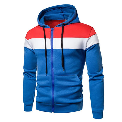 New men's hooded zipper splicing color sports top fleece insulation casual wear hooded sports top zipper comfortable hoodie