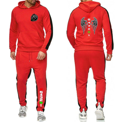 2025 Spring Autumn Men's Manual Transmission 1N23456 Motorcycle Logo Printed Fashion Pullover Hoodies+Sweatpants Solid Color Set