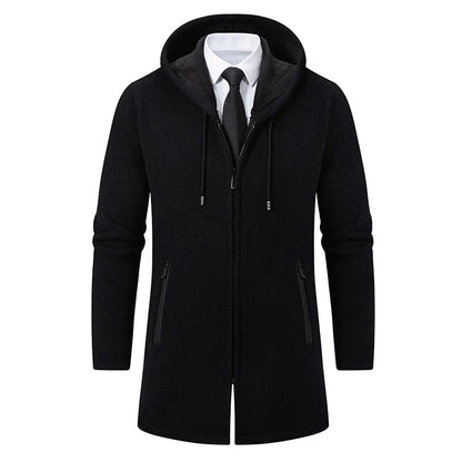 Men's Winter Padded Jacket Thick Fleece Long Jackets Coat Knitting Sweaters Hooded Zipper Cardigan Male Overcoat