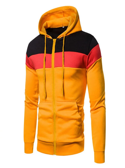 New men's hooded zipper splicing color sports top fleece insulation casual wear hooded sports top zipper comfortable hoodie